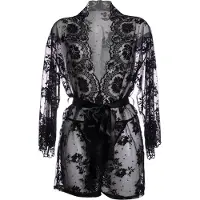 Christine le Duc - Kanten Kimono Graceful - Zwart - 2XL/3XL
