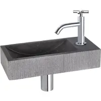 Differnz Ribble fonteinset natuursteen bombai black met kruisgreep kraan chroom