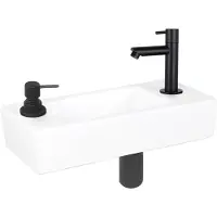 Differnz Sapon fonteinset - 42.5x18.5x9cm - Rechthoek - 1 kraangat - Zwart mat - Keramiek Wit