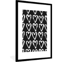 PosterMonkey Fotolijst incl. Poster - Hart - Zwart - Wit - Patronen - 60x90 cm - Posterlijst