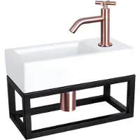 Differnz Fonteinset ravo keramiek met handoekrek 38.5x18.5x9 cm wit met gebogen kruis kraan rood koper