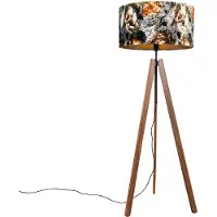 QAZQA Vloerlamp zwart kap pauw dessin rood 40 cm - Simplo