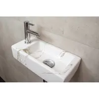 Mueller Mini Apa fonteinset links met wit marmeren fontein en chromen kraan