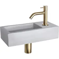 Differnz Fonteinset ravo beton 38.5x18.5x9 cm licht grijs met gebogen kraan mat goud