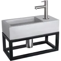 Differnz Fonteinset ravo beton en handoekrek 38.5x18.5x9 cm licht grijs met rechte kraan mat chroom