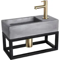 Differnz Fonteinset Ravo Beton en Handoekrek 38.5x18.5x9 cm Donker Grijs Met Rechte Kraan Mat Goud