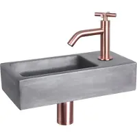Differnz Fonteinset Ravo Beton 38.5x18.5x9 cm Donker Grijs Met Gebogen Kruis Kraan Rood Koper