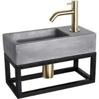 Differnz Fonteinset ravo beton en handoekrek 38.5x18.5x9 cm donker grijs met gebogen kraan mat goud