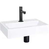 Differnz Flat fonteinset - 38x24x8cm - Rechthoek - 1 kraangat - Recht matte zwarte kraan - Keramiek Wit