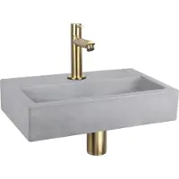 Differnz Fonteinset Flat Beton 38x24x8 cm Licht Grijs Met Rechte Kraan Mat Goud