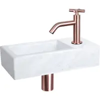 Differnz Fonteinset helios 37.5x18.5x9.5 cm marmer wit met gebogen kruis kraan rood koper