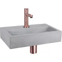 Differnz Fonteinset flat beton 38x24x8 cm licht grijs met rechte kraan rood koper