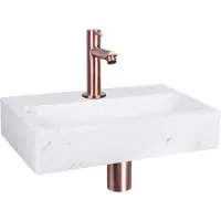Differnz Fonteinset flat marmer 38x24x8 cm wit met rechte kraan rood koper
