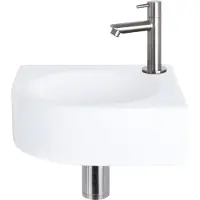 Differnz Fonteinset Cleo 30x30x10 cm Keramiek Wit Met Kraan Recht Mat Chroom
