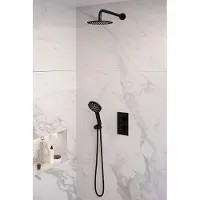 Brauer Black Edition thermostatische inbouw regendouche 3-weg omstelling SET 33 met 20 cm douchekop en gebogen muurarm en 3-standen handdouche en doucheslang en wandaansluitbocht mat zwart
