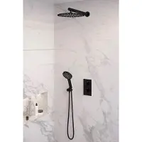 Brauer Black Edition thermostatische inbouw regendouche 3-weg omstelling SET 32 met 30 cm douchekop en rechte muurarm en 3-standen handdouche en doucheslang en wandaansluitbocht mat zwart