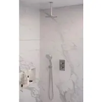 Brauer Brushed Edition thermostatische inbouw regendouche 3-weg omstelling SET 35 met 20 cm douchekop en plafondarm en 3-standen handdouche en doucheslang en wandaansluitbocht RVS geborsteld PVD