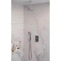 Brauer Chrome Edition thermostatische inbouw regendouche 3-weg omstelling SET 35 met 20 cm douchekop en plafondarm en 3-standen handdouche en doucheslang en wandaansluitbocht chroom