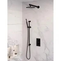Brauer Black Edition thermostatische inbouw regendouche 3-weg omstelling SET 37 met 20 cm douchekop en rechte muurarm en staaf handdouche en doucheslang en geïntegreerde glijstang mat zwart
