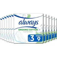 Always 12x Always Maandverband Bio Cotton Protection Ultra Night Met Vleugels 9 Stuks