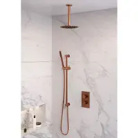 Brauer Copper Edition thermostatische inbouw regendouche 3-weg omstelling SET 41 met 20 cm douchekop en plafondarm en staaf handdouche en doucheslang en geïntegreerde glijstang koper geborsteld PVD
