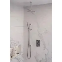 Brauer Chrome Edition thermostatische inbouw regendouche 3-weg omstelling SET 41 met 20 cm douchekop en plafondarm en staaf handdouche en doucheslang en geïntegreerde glijstang chroom