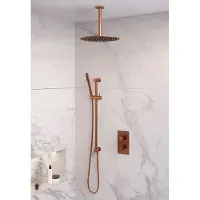 Brauer Copper Edition complete inbouw regendouche met staafhanddouche, plafondarm, glijstang en hoofddouche 30cm set 42 koper geborsteld PVD