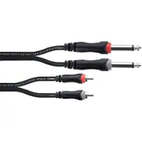 Cordial 14842 Jackplug / Cinch Audio Aansluitkabel [2x Jackplug male 6,3 mm (mono) - 2x Cinch-stekker] 6 m Zwart PVC-mantel, Tweelingkabel
