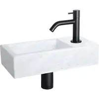 Differnz Fonteinset helios 37.5x18.5x9.5 cm marmer wit met gebogen kraan mat zwart