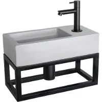 Differnz Ravo fonteinset - 38.5x18.5x25cm - Rechthoek - 1 kraangat - Recht matte zwarte kraan - met zwart frame - beton lichtgrijs