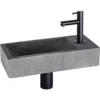 Differnz Ribble fonteinset natuursteen bombai black met rechte kraan mat zwart