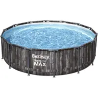 Bestway Steel Pro MAX framezwembad 427x107, houtimitatie, 14FT, 5-in-1 + pomp + ladder