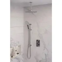 Brauer Chrome Edition thermostatische inbouw regendouche 3-weg omstelling SET 48 met 30 cm douchekop en plafondarm en 3-standen handdouche en doucheslang en geïntegreerde glijstang chroom