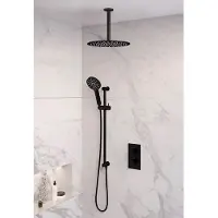 Brauer Black Edition thermostatische inbouw regendouche 3-weg omstelling SET 48 met 30 cm douchekop en plafondarm en 3-standen handdouche en doucheslang en geïntegreerde glijstang mat zwart