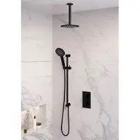 Brauer Black Edition thermostatische inbouw regendouche 3-weg omstelling SET 47 met 20 cm douchekop en plafondarm en 3-standen handdouche en doucheslang en geïntegreerde glijstang mat zwart
