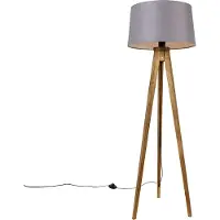 QAZQA Landelijke tripod vintage hout met linnen kap donkergrijs 45 cm - Tripod Classic