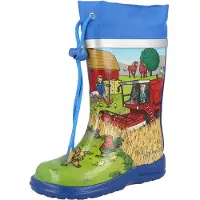 Beck Regenlaarzen 'Bauernhof' sand / royal blue/koningsblauw / donkergrijs / groen / rood