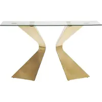 Kare design Gloria Sidetable - 140 X 45 X 82 Cm - Glazen Tafelblad - Goudkleurige Metalen Poten