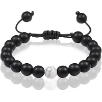 Memphis Kralen armband Zwart verstelbaar Matte Agaat Howliet 8mm