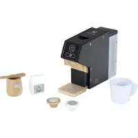 Klein Electrolux koffiezetapparaat, hout I Inclusief mok, capsules, melk en suiker I Toebehoren voor kinder- en speelgoedkeukens I Afmetingen: 19 cm x 5,5 cm x 14 cm I Speelgoed voor kinderen vanaf 3 jaar