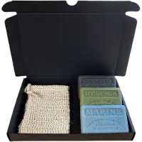 Savon De Marseille Soap bar cadeauset - zeep Opium, Huile d'olive, Marine 3x125 gr. + zeepzakje, vaderdag