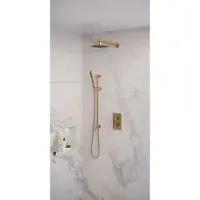 Brauer Regendoucheset Inbouw Gold Edition Thermostatisch 20cm met 3-Weg Omstelling, Wandarm, Glijstang en Staaf Handdouche Geborsteld Goud