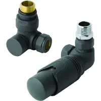 Eastbrook Valve radiator aansluitset haaks gedraaid met thermostaat 15mm antraciet mat