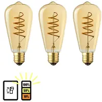 Lybardo 3 pack E27 LED Lampen Edison Spiraal Lybardo 3-stap Dimbaar Filament 4W 2500K Warm Wit