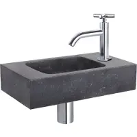 Differnz Fonteinset bombai natuursteen 40x22x9 cm zwart met gebogen kruis kraan chroom