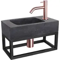 Differnz Fonteinset Bombai Natuursteen en Handoekrek 40x22x9 cm Zwart Met Gebogen Kraan Rood Koper