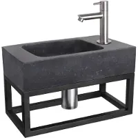 Differnz Force fonteinset natuursteen bombai black met handdoekrek en rechte kraan mat chroom