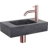 Differnz Fonteinset Bombai Natuursteen 40x22x9 cm Zwart Met Gebogen Kraan Rood Koper
