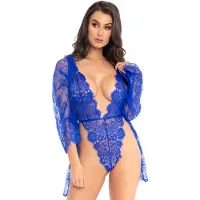 LEG AVENUE TEDDIES Kanten kaftan en Braziliaan body - Blauw