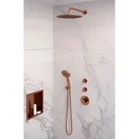 Brauer Copper Edition thermostatische inbouw regendouche SET 10 met 30 cm douchekop en gebogen muurarm en 3-standen handdouche en doucheslang en wandaansluitbocht koper geborsteld PVD